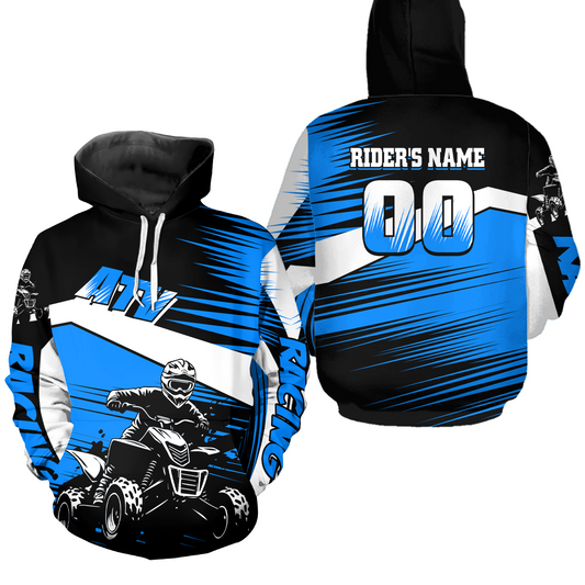 Blue ATV Motocross Hoodie Kids Youth Quad Racing Hoodie Custom Name & Number For Men Women NHN001