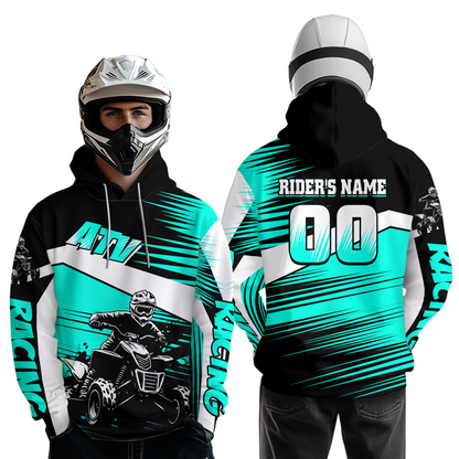 Custom Turquoise ATV Motocross Hoodie Jersey Kids Youth Quad Racing Hoodie Shirt For Men Women NHN001