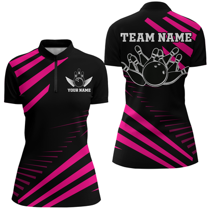 Pink Bowling Jersey Men And Women Custom Bowling Team Shirts Unisex Bowling Polo Quarter-zip CP26