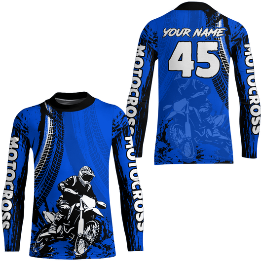 Adult&Kid Blue Custom Motocross Jersey UPF30+ MX Racing Biker Off-road Dirt Bike Racewear| CTP65