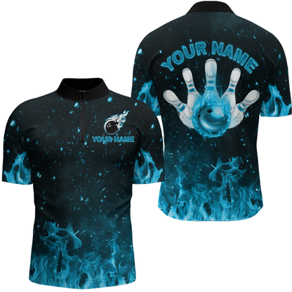 Blue Flame Bowling Jersey Men And Women Custom Bowling Shirts Unisex Polo Bowling Team Shirt CP21