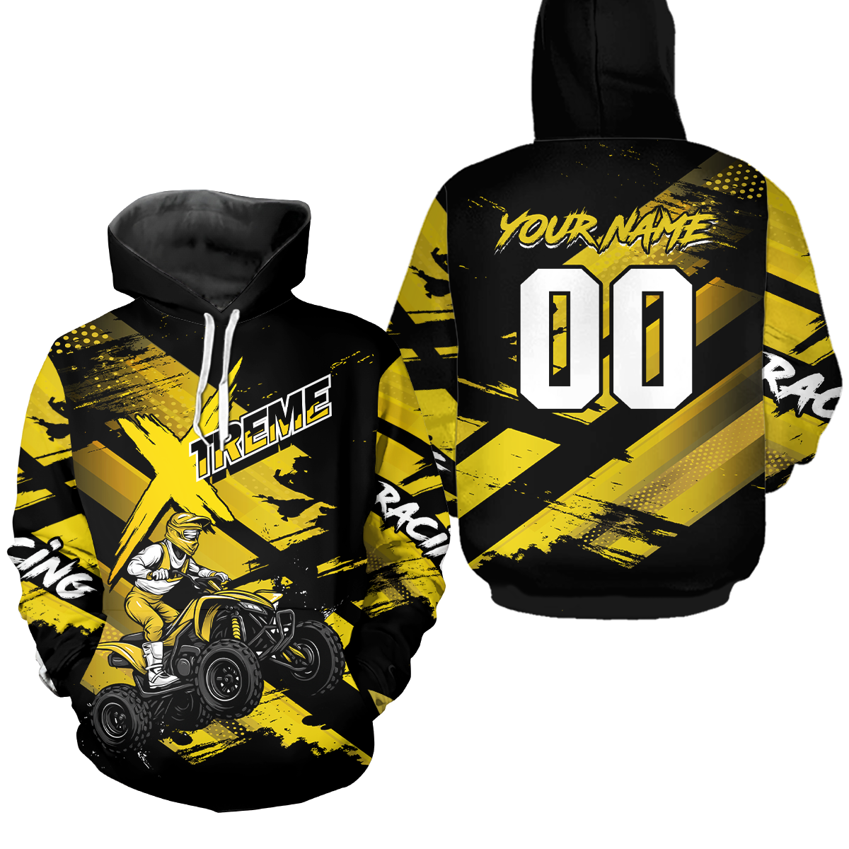Personalized Atv Motocross Hoodie For Adult&Kid Upf30+ Yellow Quad Bike Shirt Off-Road Atv Mx Racing NHN012