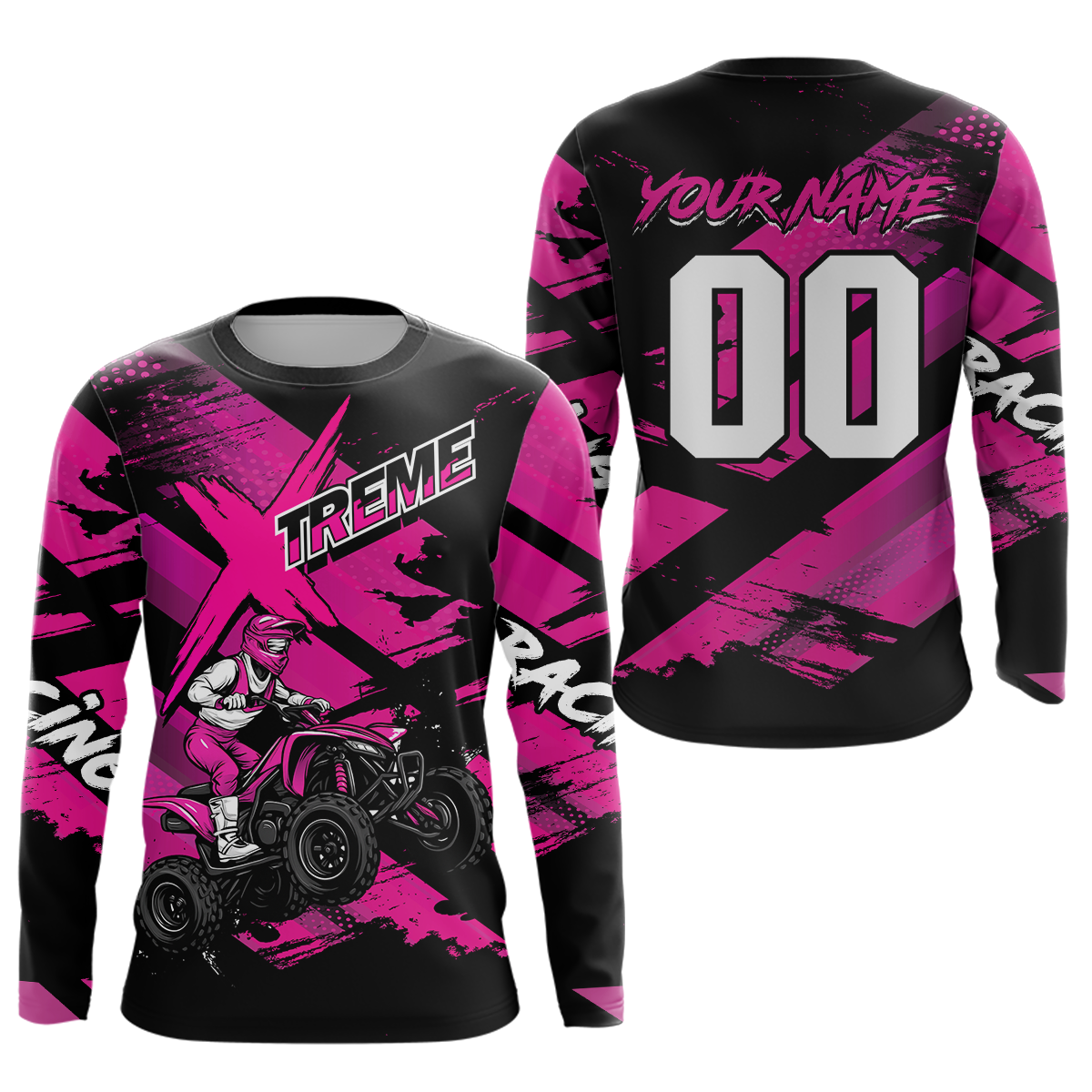 Custom Pink Quad Bike Jersey Motocross Shirt for Men Women Youth ATV Extreme Off-Road UPF30+ NHN012