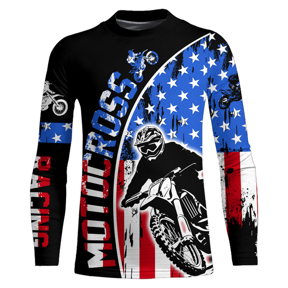 Adult&Kid Custom American Flag Dirt Bike Jersey Motocross Jersey Upf30+ Motocross Shirt| CTP77