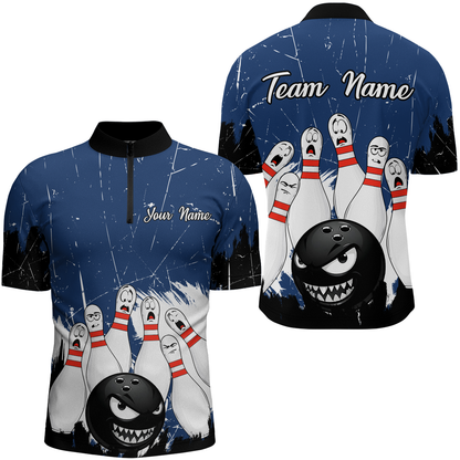 Navy Bowling Jersey Men And Women Custom Funny Bowling Shirts Unisex Polo Bowling Team Shirt CP15