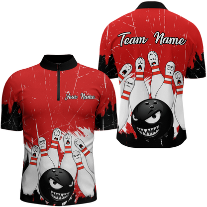 Red Bowling Jersey Men And Women Custom Funny Bowling Shirts Unisex Polo Bowling Team Shirt CP15