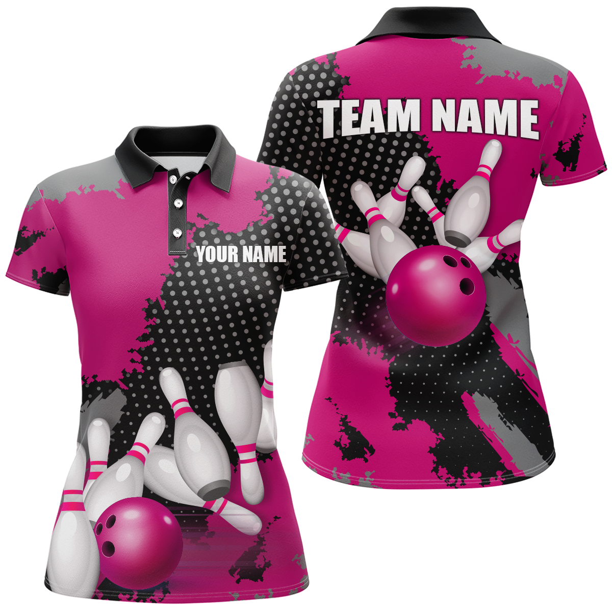 Pink Bowling Jersey Men Women Custom Bowling Team Shirts Unisex Bowling Polo Quarter-zip CP27