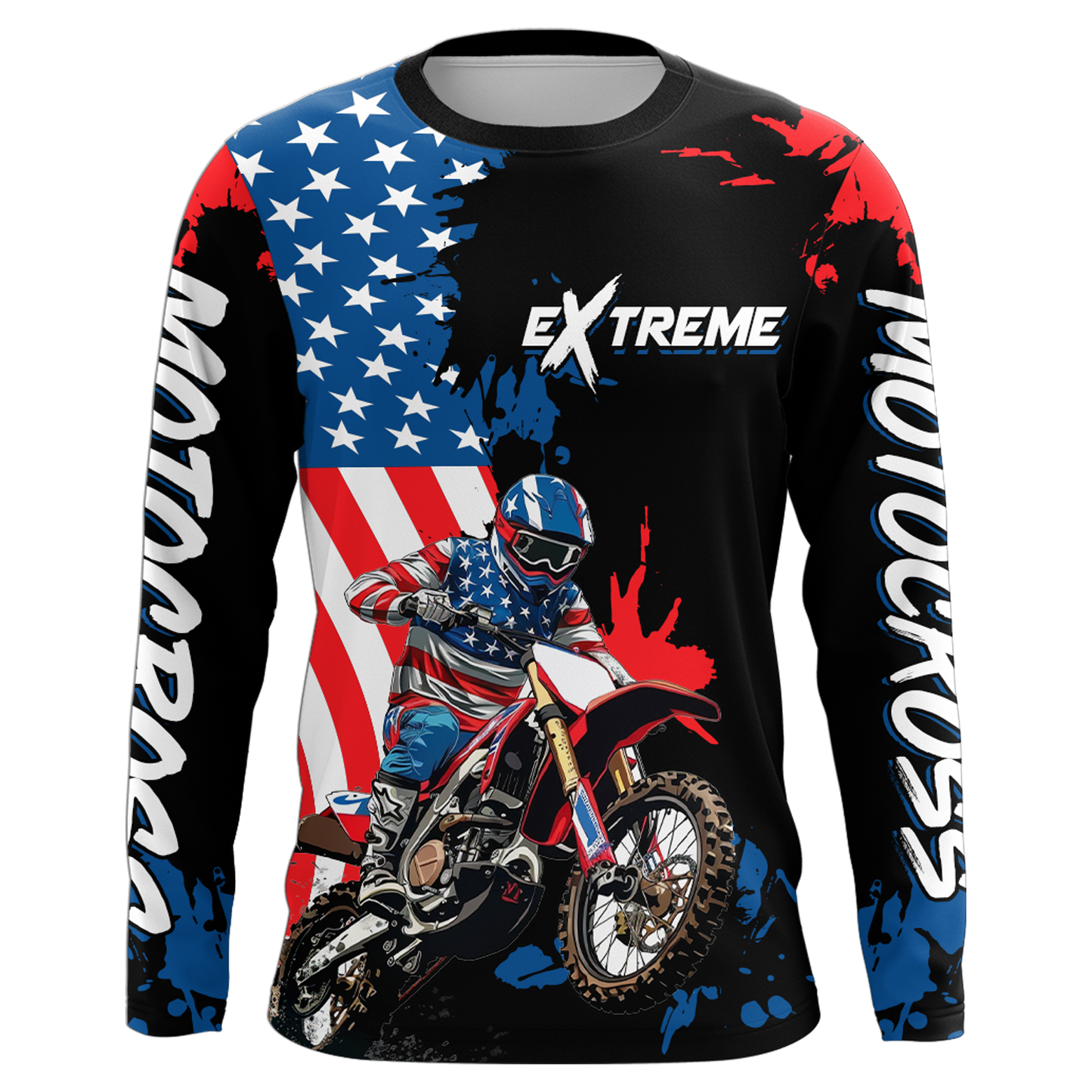 Adult&Kid Custom US Flag Motocross Jersey UPF30+ MX Racing Biker Off-road Dirt Bike Racewear| CTP62