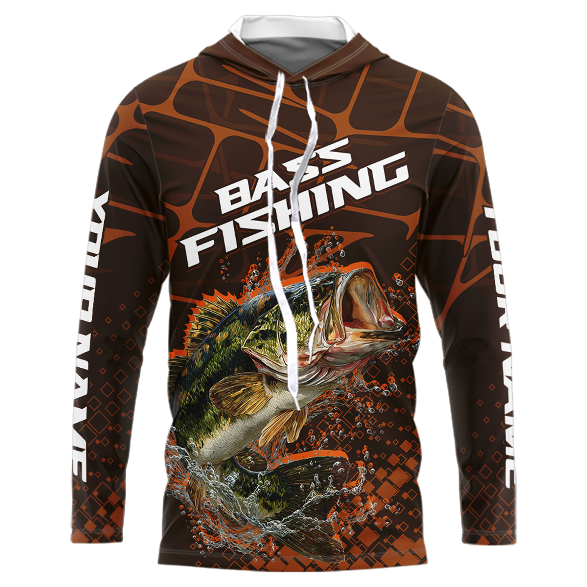 Largemouth Bass Fishing, Fishing Shirts Long Sleeve Hooded Scale, Fishing Gift | Orange NHT393
