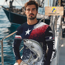 Load image into Gallery viewer, Custom Vintage Chinook Salmon Long Sleeve Patriotic Fishing Shirt For Men, Salmon Texas Flag Fishing Shirt NHT765