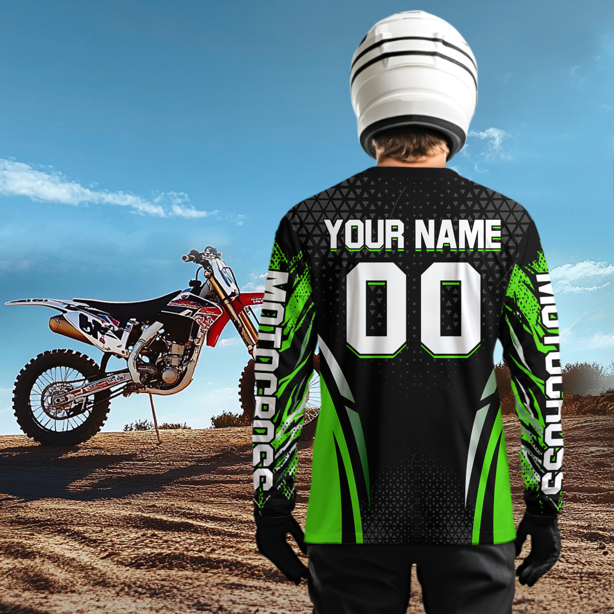 Custom Green Motocross Shirts Racing Jersey UPF30+ Dirt Bike Jersey Kid Men Women DNT08