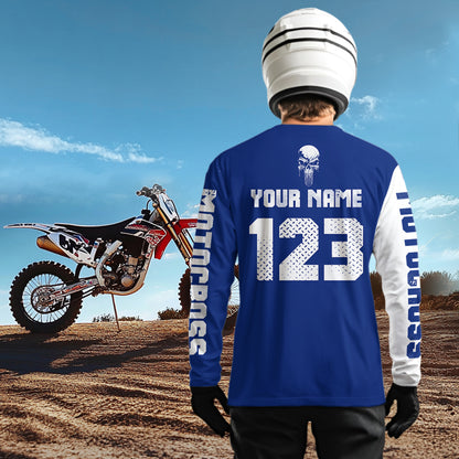 Custom Skull Motocross Jersey for Kid Men Women Blue Skull Dirt Bike Racing Shirt XM335