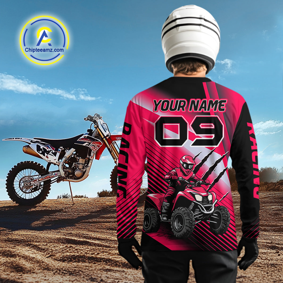 Pink ATV Riding Jersey Custom ATV Quad Bike Shirt for Men Kid Women ATV Shirt MX107