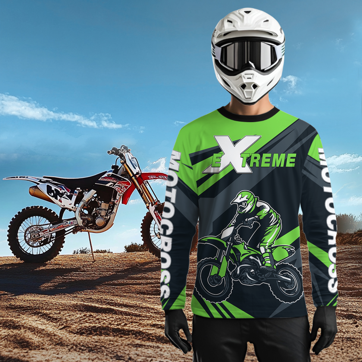 Custom Green Motocross Jersey Dirt Bike Shirt Men for Kid Women Motorcycle Shirts XM341
