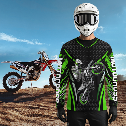 Custom Green Motocross Shirts Racing Jersey UPF30+ Dirt Bike Jersey Kid Men Women DNT08