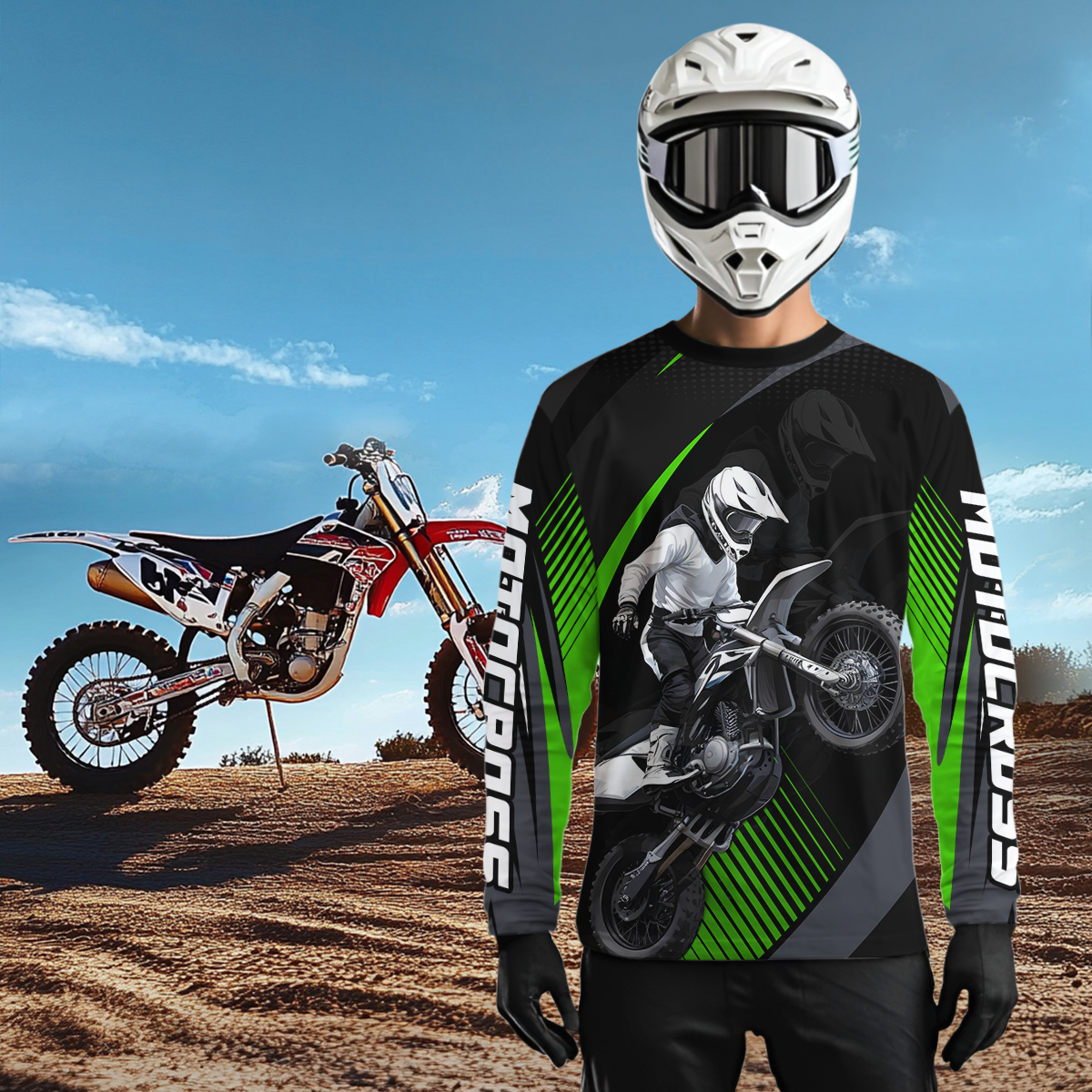 Custom Green Motocross Shirts Racing Jersey UPF30+ Dirt Bike Jersey Kid Men Women DNT07