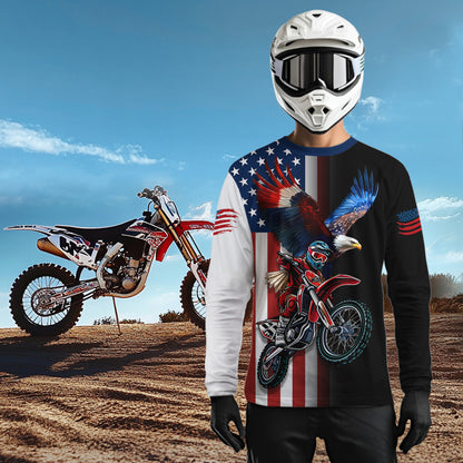 Eagle American Flag Motocross Jersey Dirt Bike Racing Shirts for Men Kid Women XM348