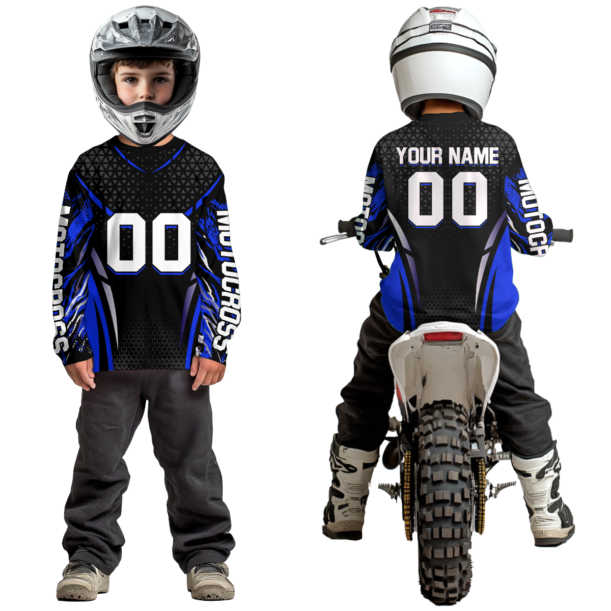 Blue Dirt Bike Jersey Off-Road Shirt Custom Youth Motocross Jersey UPF30+ Kid Men Women DNT82