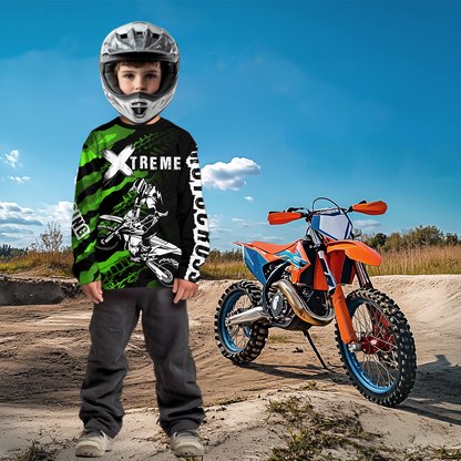 Custom Green Motocross Jersey Racing Shirts UPF30+ Dirt Bike Jersey Kid Men Women DNT09
