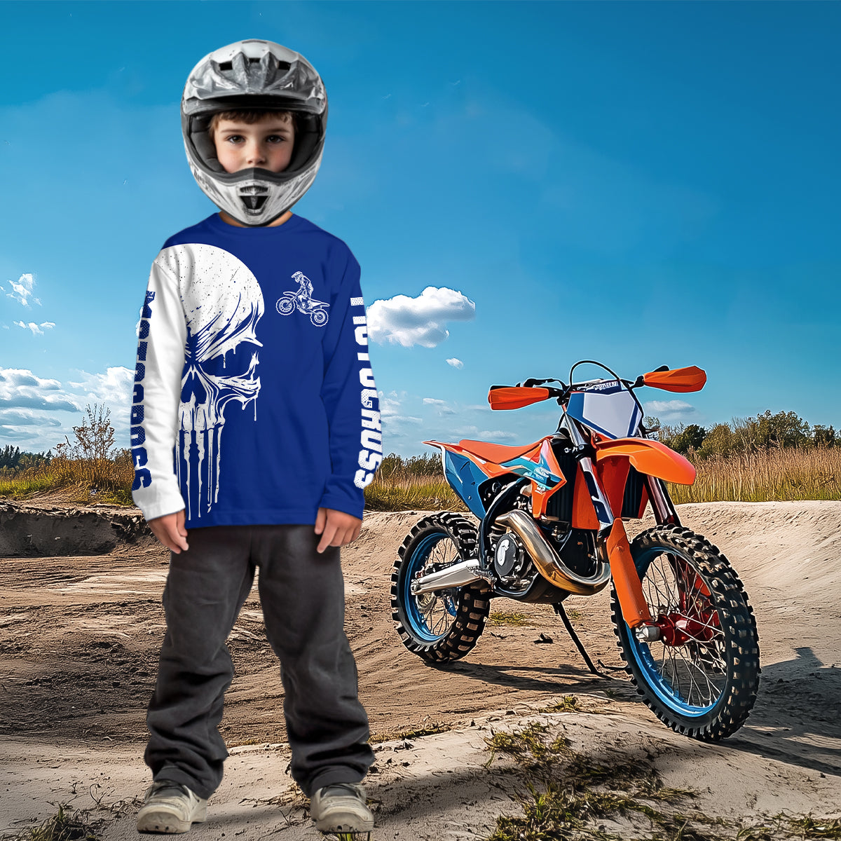 Custom Skull Motocross Jersey for Kid Men Women Blue Skull Dirt Bike Racing Shirt XM335