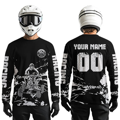 Custom Black & White Quad Bike Jersey Upf30+ Motocross Shirt for Men Women Youth ATV Extreme Off-Road MHT202