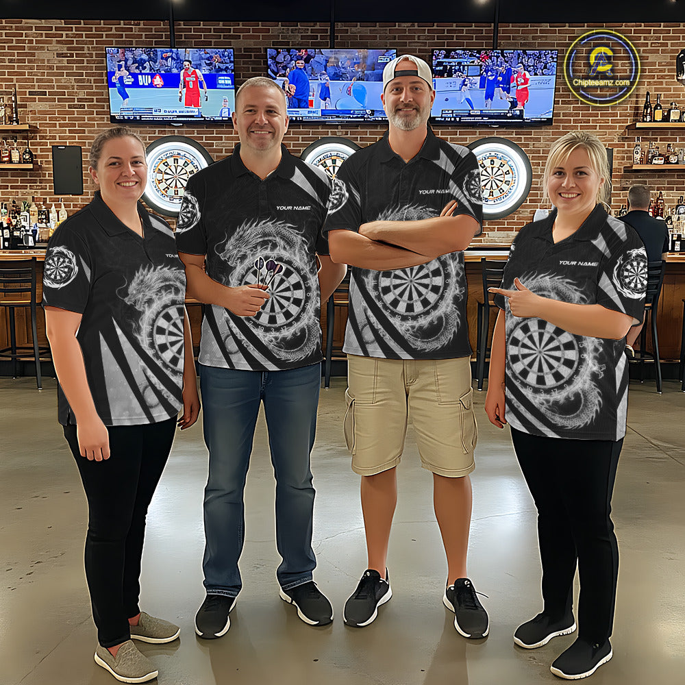 Silver Flames Dragon Dartboard Men Darts Quarter-Zip Shirt Custom Dragon Team Dart League Shirt NYN2069