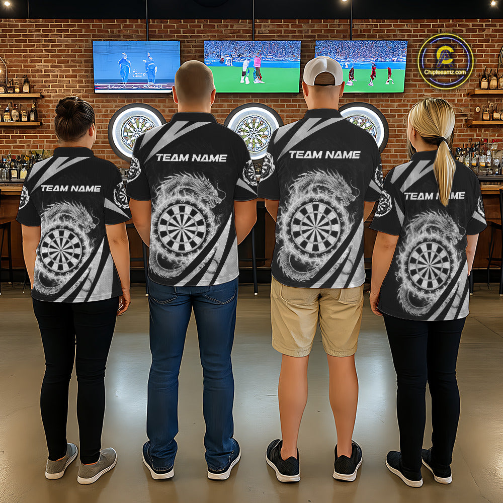 Silver Flames Dragon Dartboard Men Darts Quarter-Zip Shirt Custom Dragon Team Dart League Shirt NYN2069