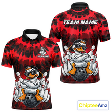 Load image into Gallery viewer, Custom Red Funny Duck Bowling Jersey for Men Bowling Uniform Polo &amp; 1/4 Zip Bowling Team Shirts HNT238