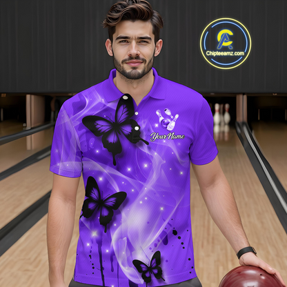 Custom Purple Butterflies Bowling Shirts for Men Women Team MBL120