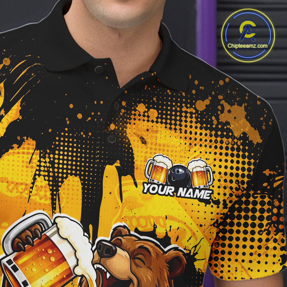Custom Beer Bear Bowling Jersey for Men Bowling Team Shirts Bowling Polo & 1/4 Zip HNT265