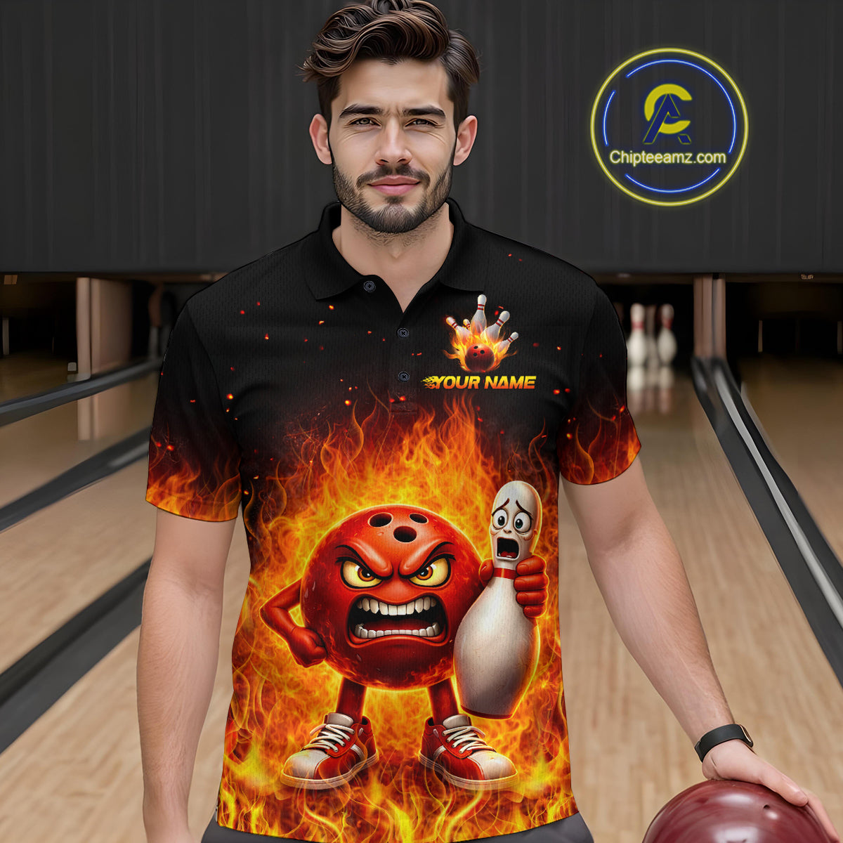 Flaming Bowling Shirts for Team Women Men Bowling Polo & 1/4 Zip Shirt Custom MBL244