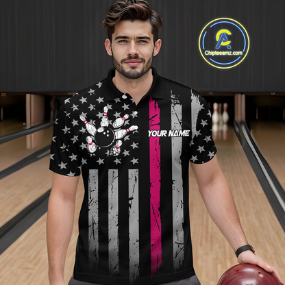 Custom Pink US Flag Eagle Bowling Jersey for Men Bowling Team Shirts Polo & 1/4 Zip HNT119