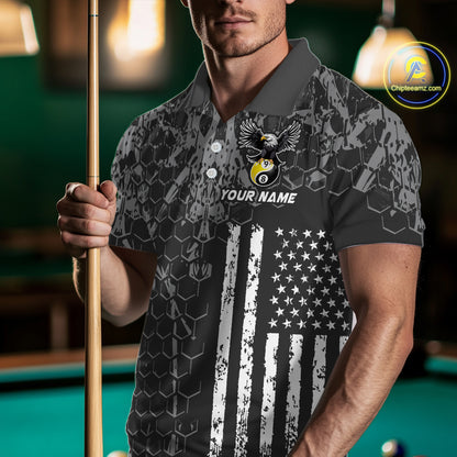 Custom US Eagle 8 9 Ball Yin Yang Billiard Shirts for Men Billiard Team Shirts Billiard League Polo & 1/4 Zip NNT91