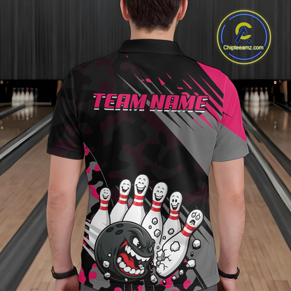 Custom Pink Funny Bowling Shirt Crazy Bowling Jersey Men Polo & 1/4 Zip Bowling Outfit QZT785