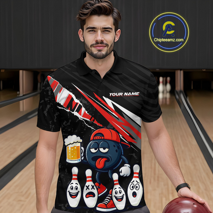 Custom Red Beer Bowling Jersey for Men Bowling Team Shirts Bowling Uniform Polo & 1/4 Zip HNT133
