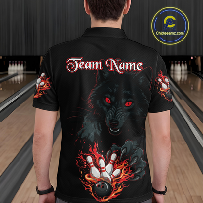 Custom Flame Wolf  Bowling Jersey for Men Bowling Uniform Polo & 1/4 Zip Bowling Team Shirts HNT144