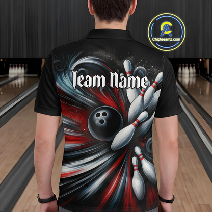 Custom Black Red Bowling Jersey for Men Custom Team Bowling Shirts Polo & 1/4 Zip HNT120