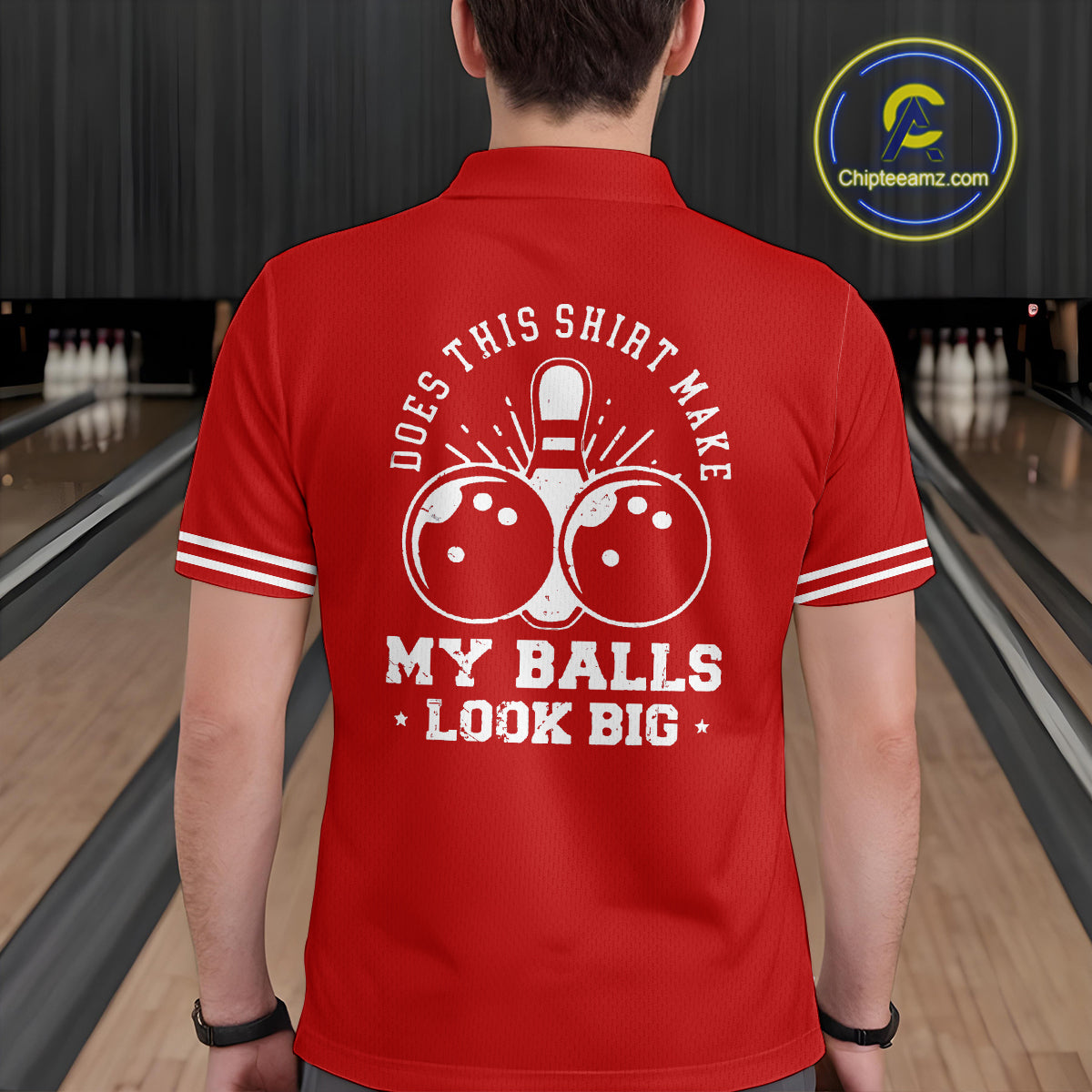 Funny red and white argyle retro Bowling Shirt for men Custom Does this shirt make my balls look big NQS10611
