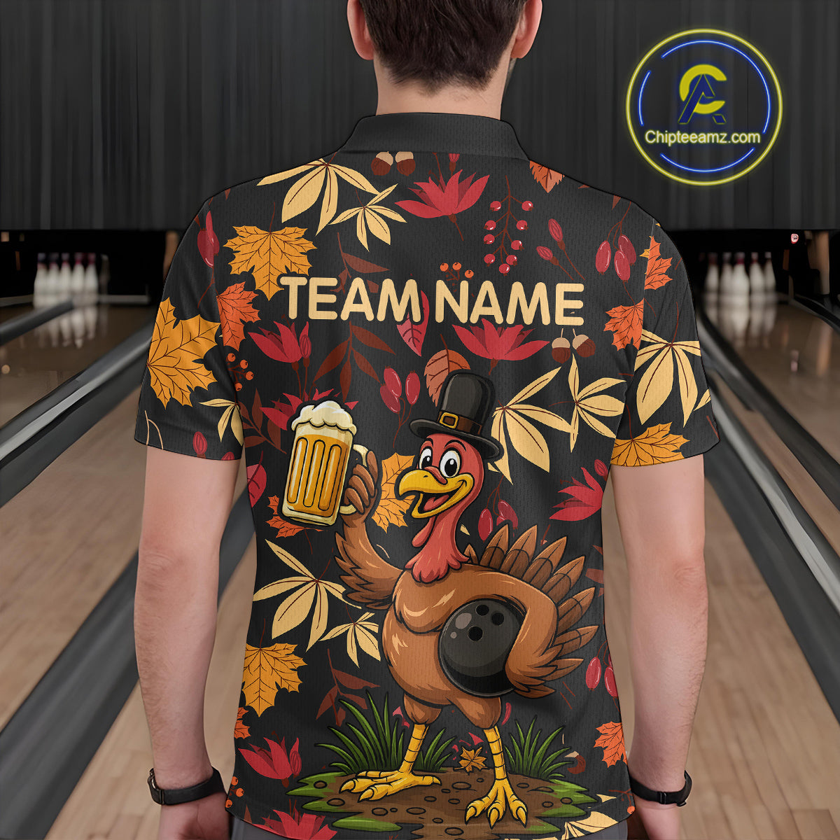 Funny Turkey Bowling Beer Thanksgiving pattern Custom Team bowling jerseys men, bowling gifts for men NQS10963