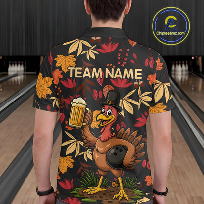 Funny Turkey Bowling Beer Thanksgiving pattern Custom Team bowling jerseys men, bowling gifts for men NQS10963