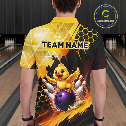Custom Funny Duck Bowling Team Shirt for Men Yellow Bowling League Jersey Polo & 1/4 Bowling Outfit  QZT958