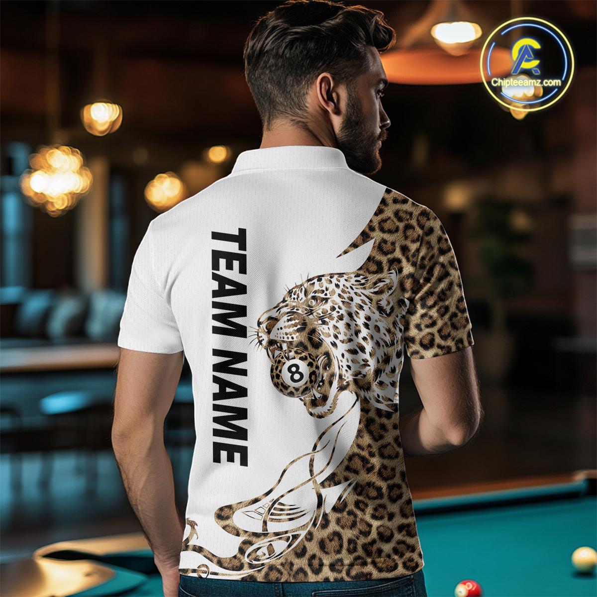 Personalized Leopard 8 Ball Billiard Shirts for Men Billiard Team Jersey Polo & 1/4 Zip Shirts NNT66