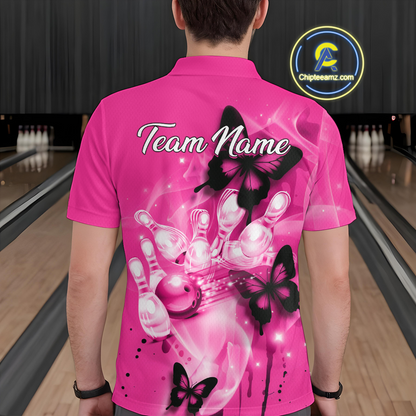 Custom Pink Butterflies Bowling Shirts for Men Women Team MBL120