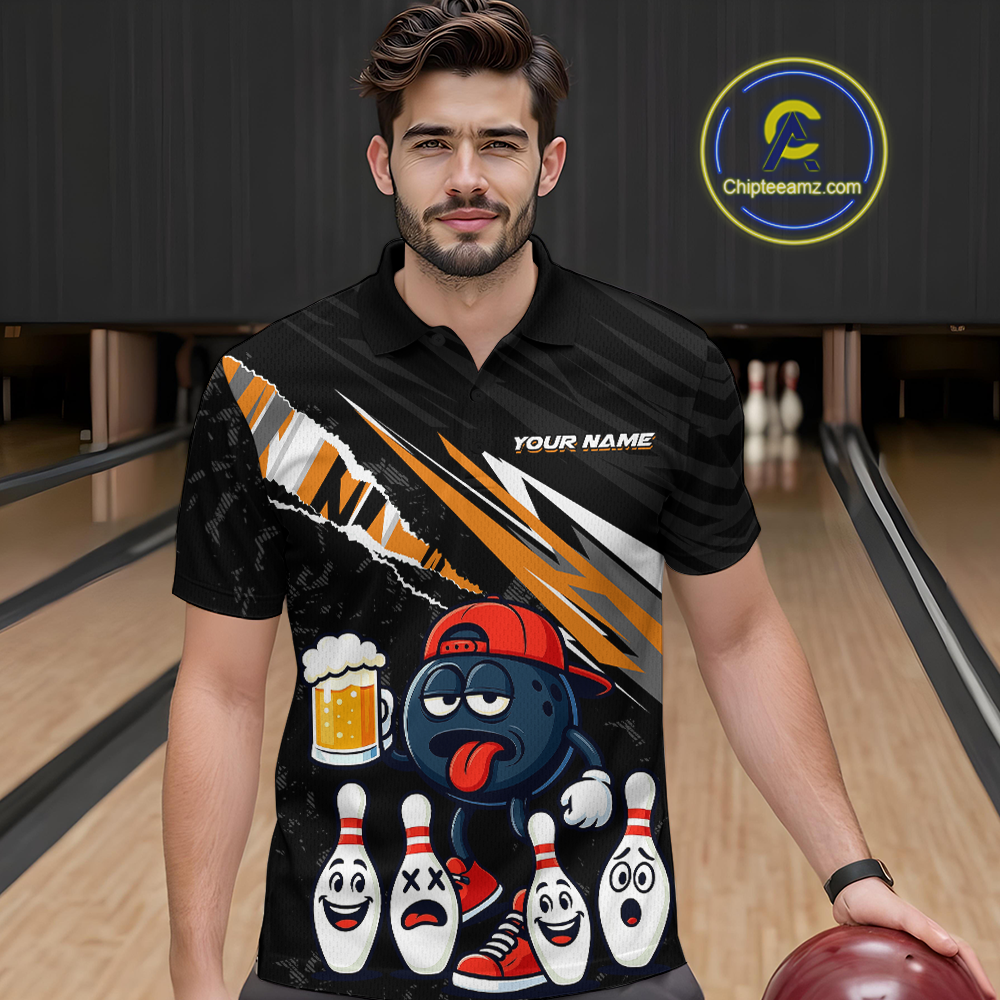 Custom Orange Beer Bowling Jersey for Men Bowling Team Shirts Bowling Uniform Polo & 1/4 Zip HNT133