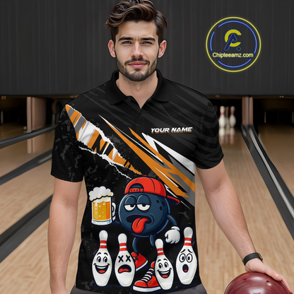 Custom Orange Beer Bowling Jersey for Men Bowling Team Shirts Bowling Uniform Polo & 1/4 Zip HNT133