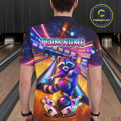 Funny Raccoon Bowling for Men Custom Bowling League Jersey Polo & 1/4-Zip Bowling Outfit QZT903