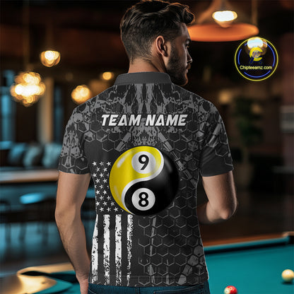 Custom US Eagle 8 9 Ball Yin Yang Billiard Shirts for Men Billiard Team Shirts Billiard League Polo & 1/4 Zip NNT91