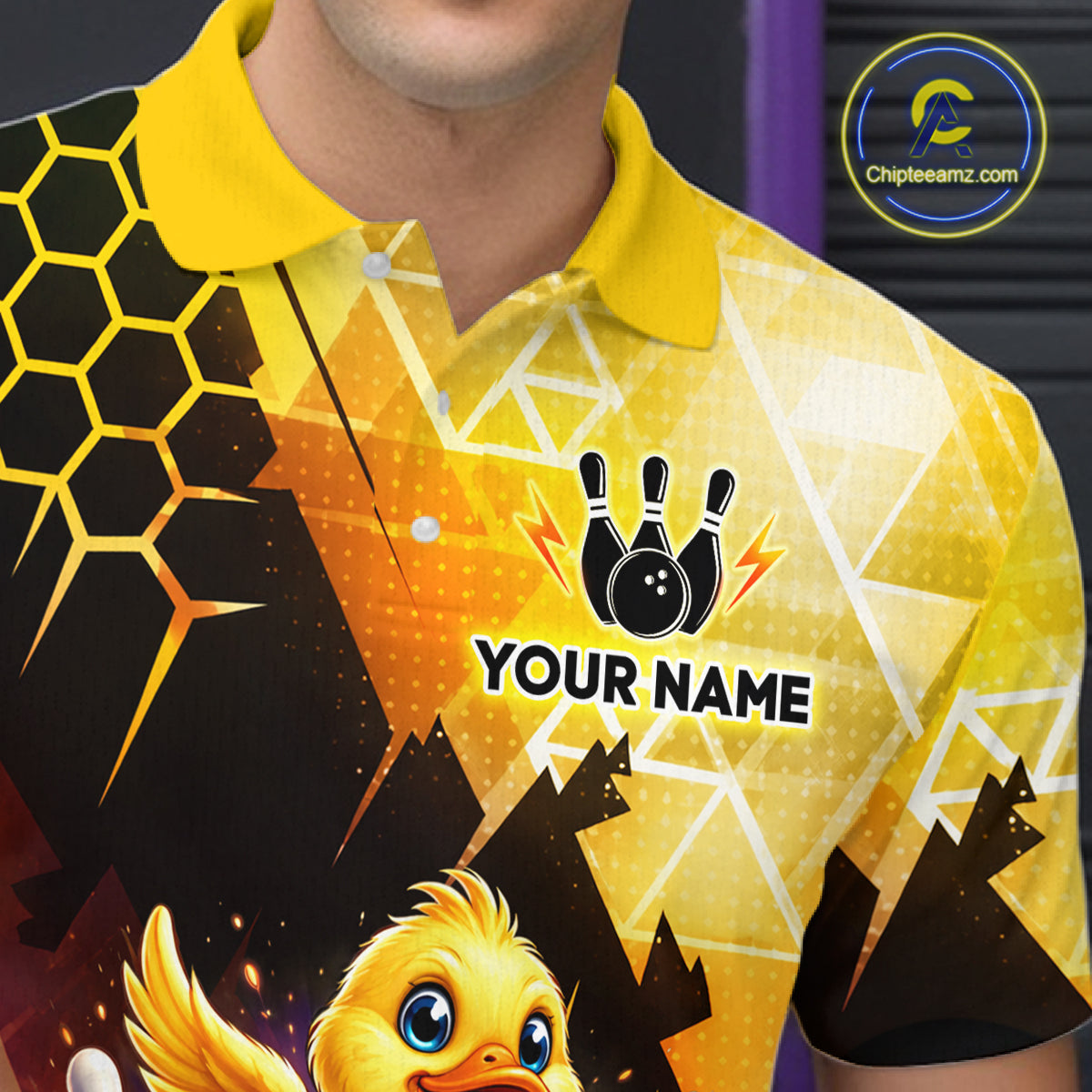 Custom Funny Duck Bowling Team Shirt for Men Yellow Bowling League Jersey Polo & 1/4 Bowling Outfit  QZT958
