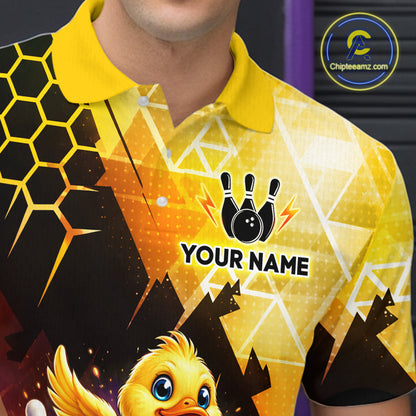 Custom Funny Duck Bowling Team Shirt for Men Yellow Bowling League Jersey Polo & 1/4 Bowling Outfit  QZT958