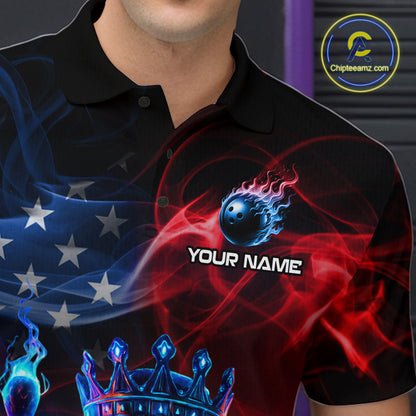 Custom American Flag Bowling Shirt Hero Bowling Ball Pin Polo & 1/4 Zip Bowling Jersey for Men QZT800